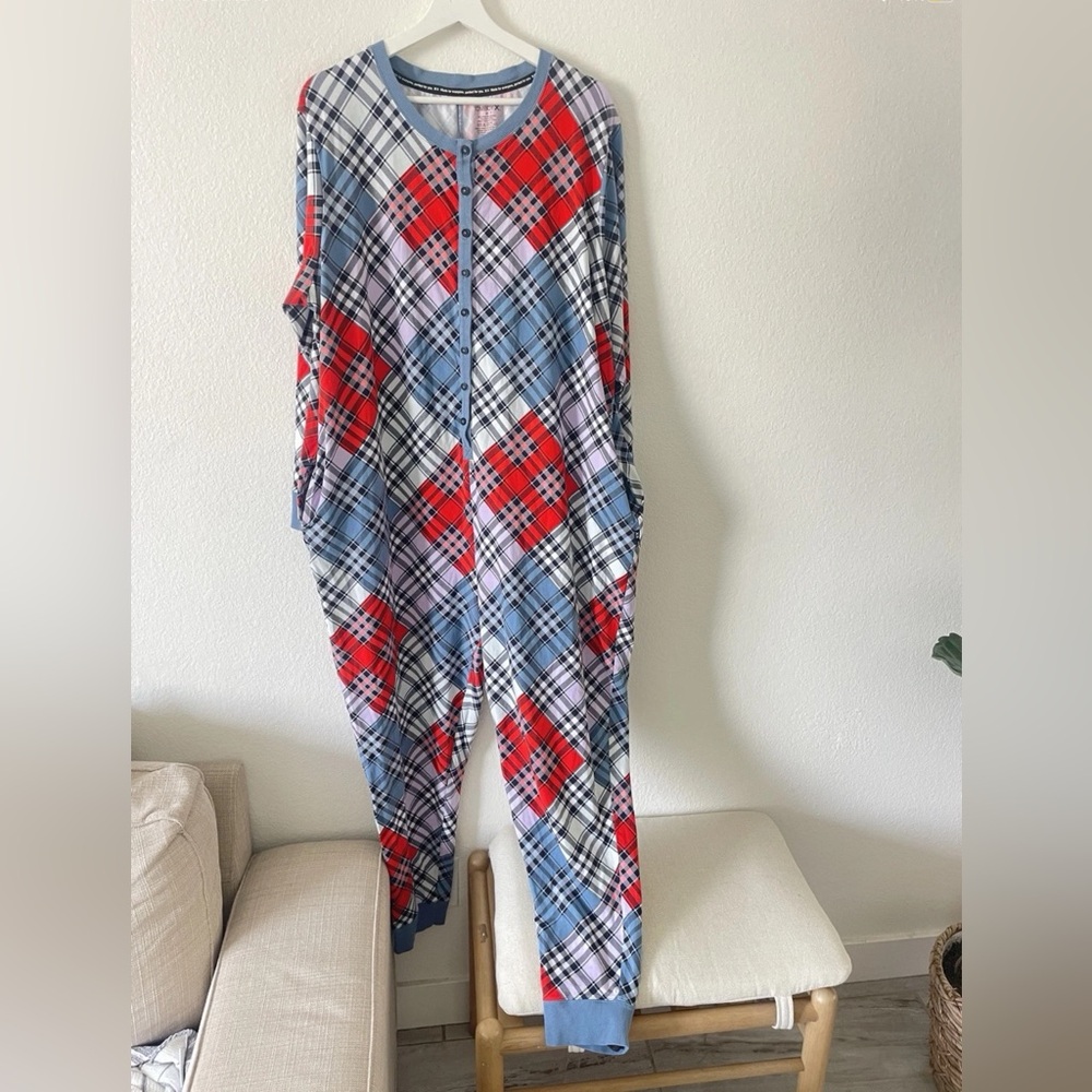 Tomboy X One Piece Pajamas UNISEX 3X Blue‎ Plaid
